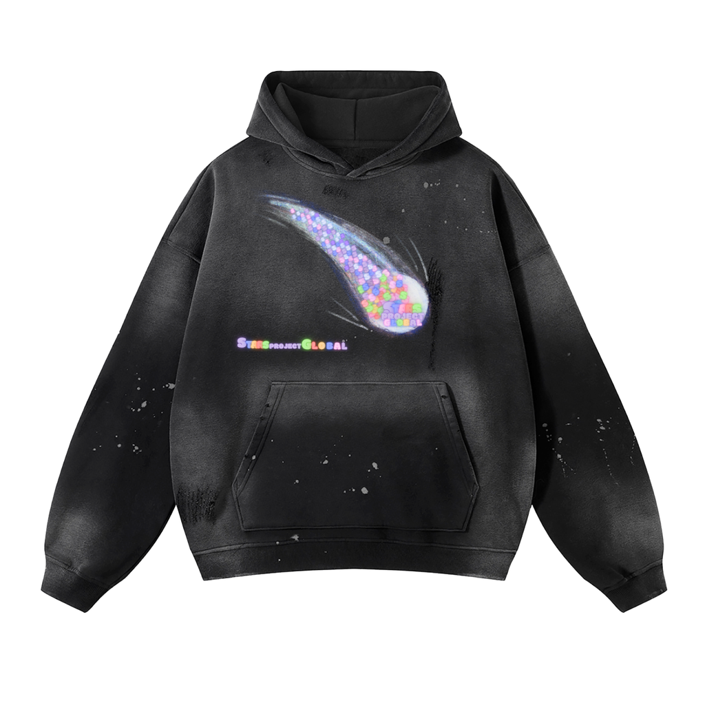 Vintage Washed Frayed Fleece Hoodie